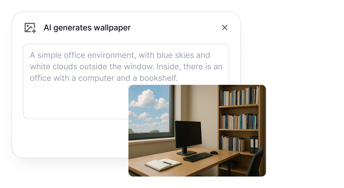 AI Wallpaper Generator creating a custom office background from a text prompt in Visla